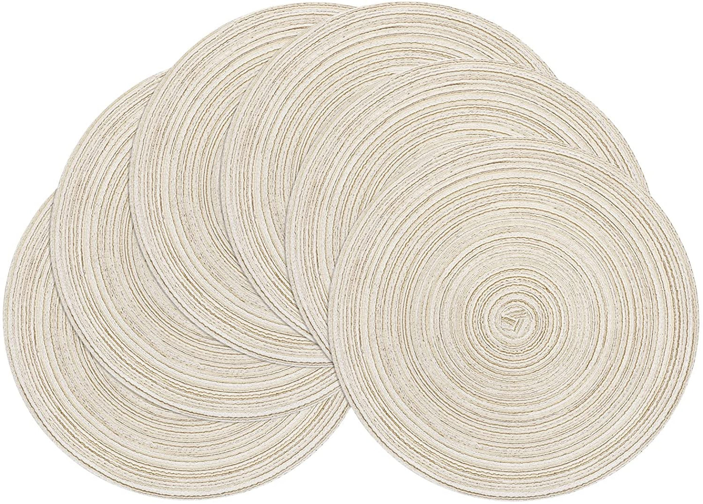 Round Placemats Set of 4/6/8 for Dining Tables 14 inch Cotton Braided Placemats Washable Reversible for Kitchen Holiday Party(Ivory）