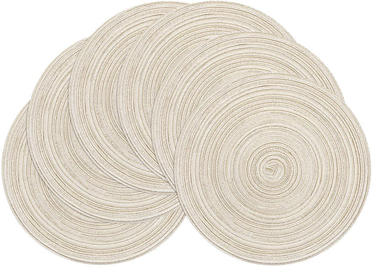 Round Placemats Set of 4/6/8 for Dining Tables 14 inch Cotton Braided Placemats Washable Reversible for Kitchen Holiday Party(Ivory)