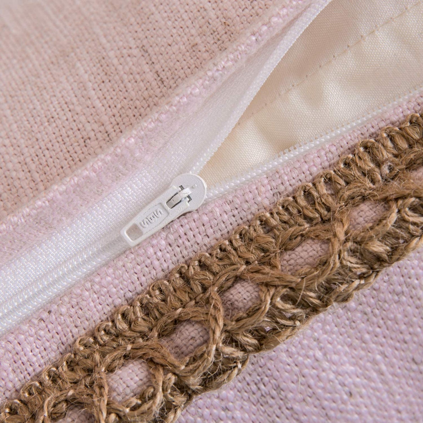 Pack of 2 Farmhouse Decorative Throw Pillow Covers Burlap Linen Trimmed Tailored Edges ,for Couch Sofa Living Room Decor - Light Pink