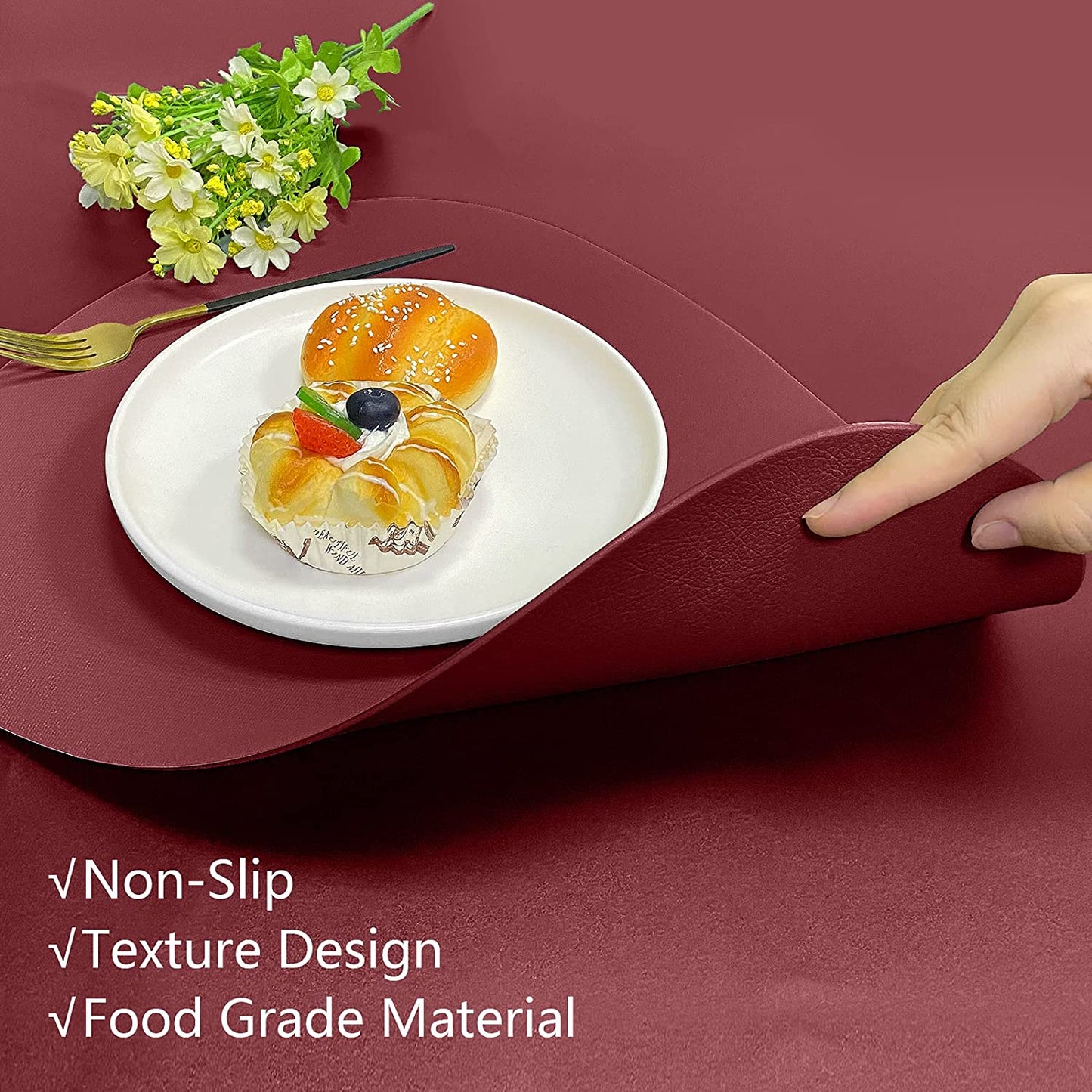 Cozy Life Modern Placemats Set of 4/6/8, Round Leather Placemats for Kitchen Dining Table, Heat Resist Easy to Clean Oval placemats(Red)