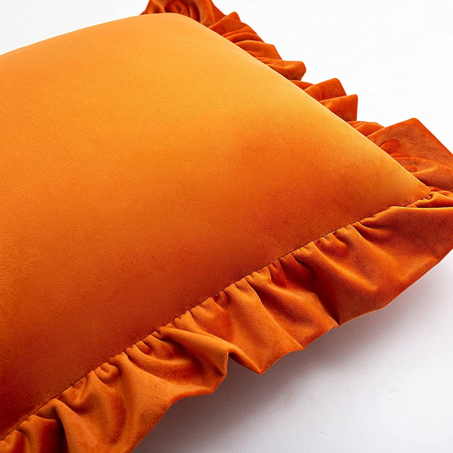 Pack of 2 Velvet Throw Pillow Covers with Ruffle, for Couch Sofa Living Room Decor(Inserts + Pillow Covers)-Orange