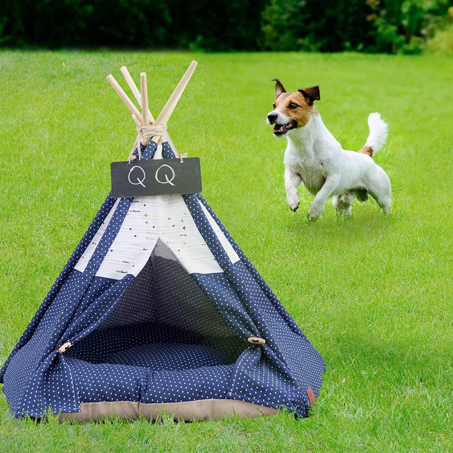 Pet Teepee with Cushion for Dogs and Cats Puppies House with Bed Pet Tent Bed Indoor Outdoor, Navy