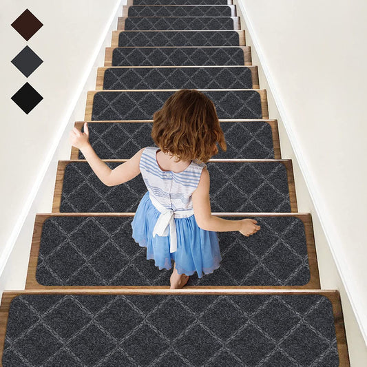 Stair Treads Carpet Non-Slip Indoor Stair Runners for Wooden Steps, Stair Rugs for Kids and Dogs, Set of 15, 8" X 30",Diamond Grey