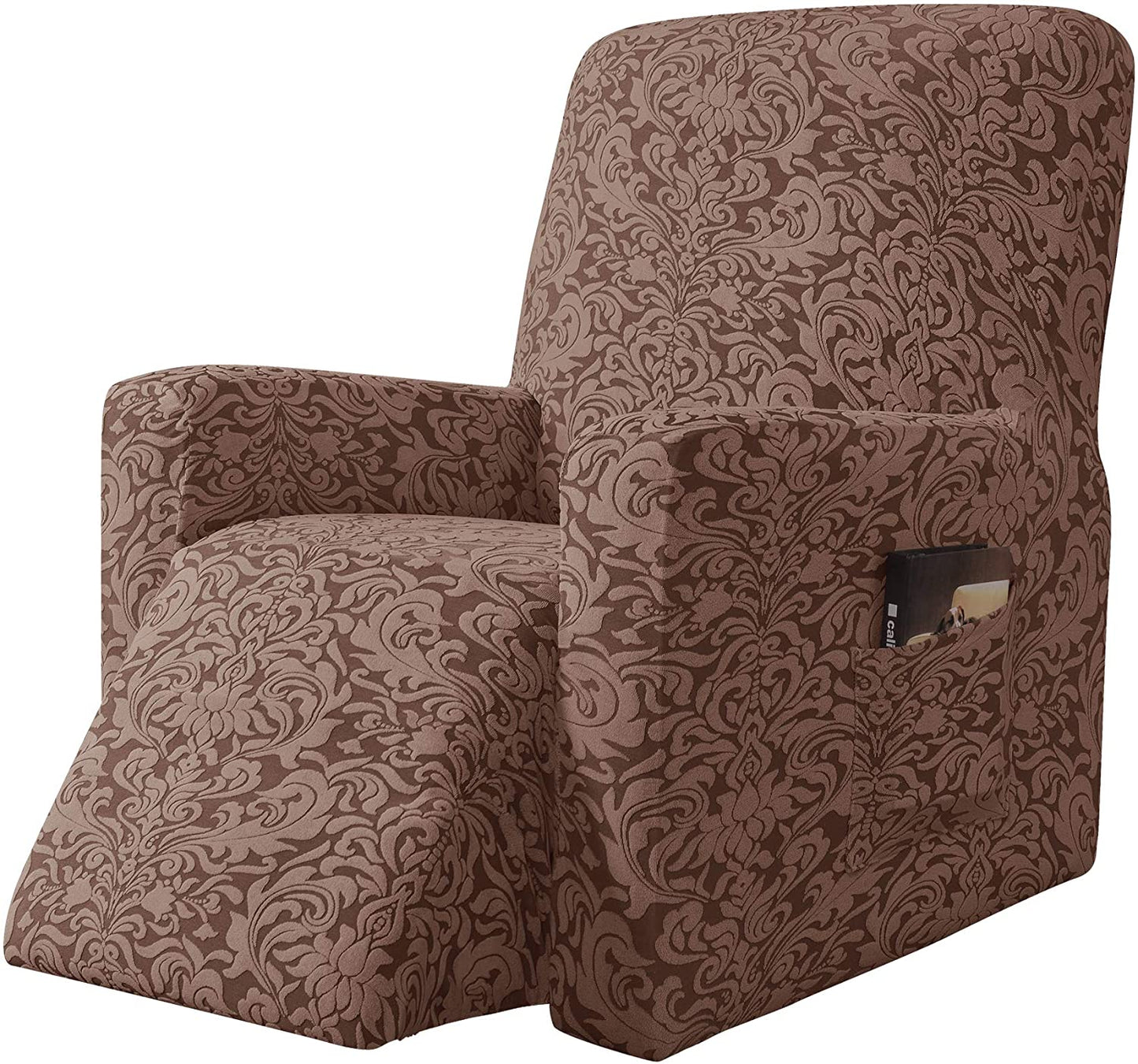 Stretch Rocking Recliner Silpcover with Side Pocket, Brown