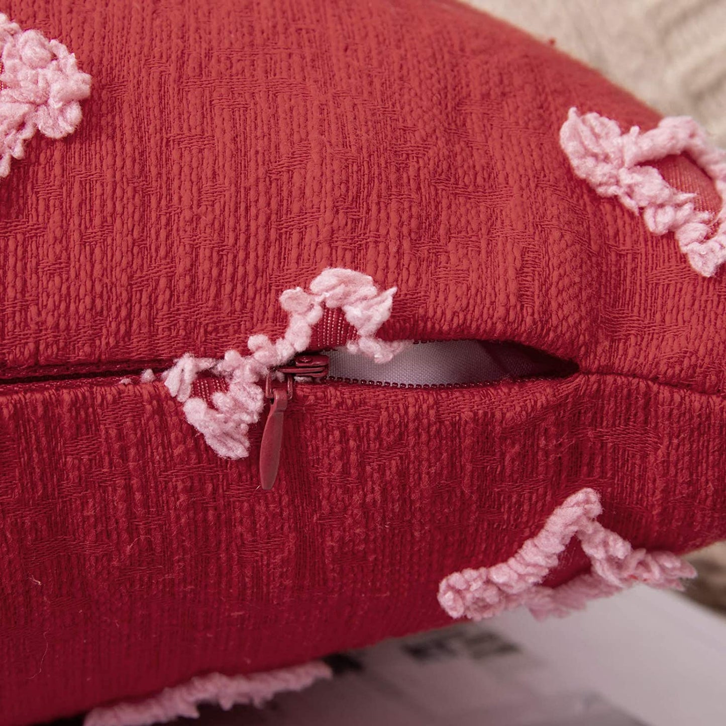 Velvet Throw Pillow Diamond Jacquard Soft Couch Pillows Set of 2 (Inserts + Pillow Covers, Red)