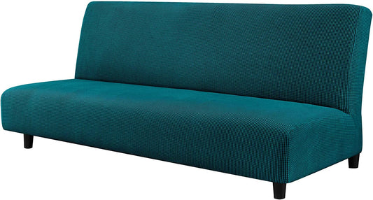 Stretch Armless Sofa Slipcover Futon Cover with Elastic Bottom, Dark Teal