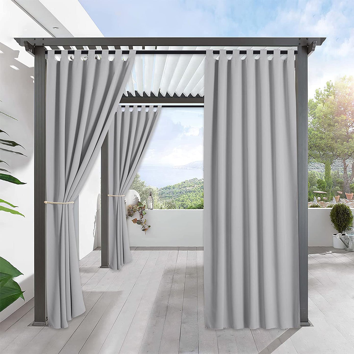 Outdoor curtains for patio - waterproof & sunlight garden curtains, light grey