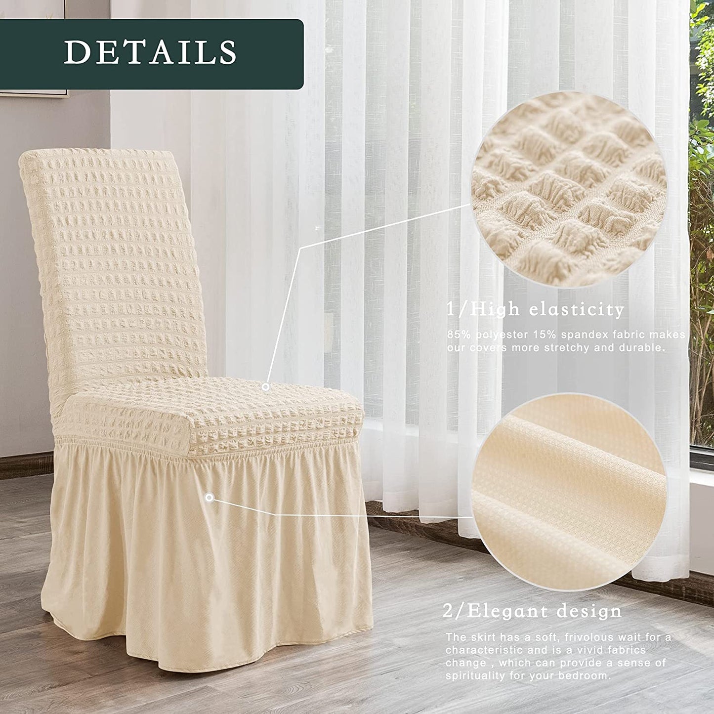 Stretchy Dining Room Chair Covers with Long Skirt, Suitable for families, parties, dirt resistant ,Set of 2/4/6/8 PCS,Light Khaki