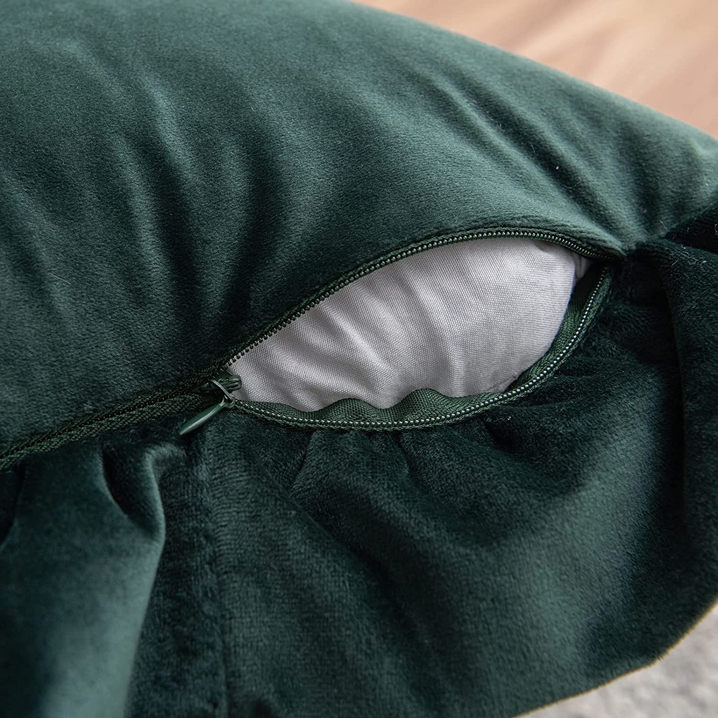 Pack of 2 Velvet Throw Pillow Covers with Ruffle, for Couch Sofa Living Room Decor(Inserts + Pillow Covers)- Dark Green