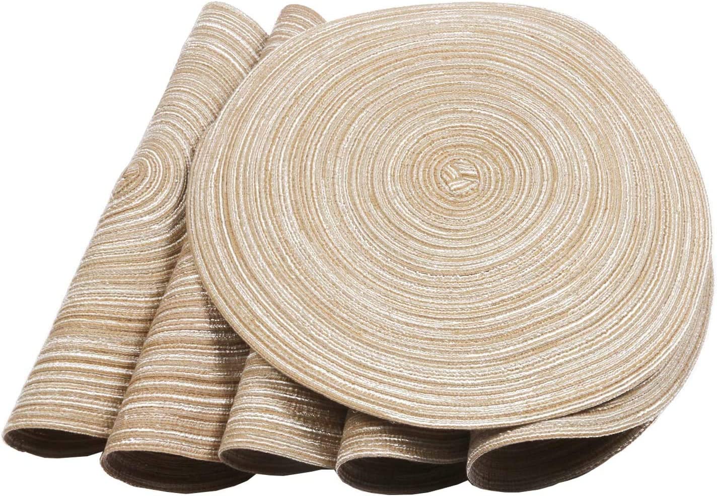 Round Placemats Set of 4/6/8 for Dining Tables 14 inch Cotton Braided Placemats Washable Reversible for Kitchen Holiday Party(Beige）