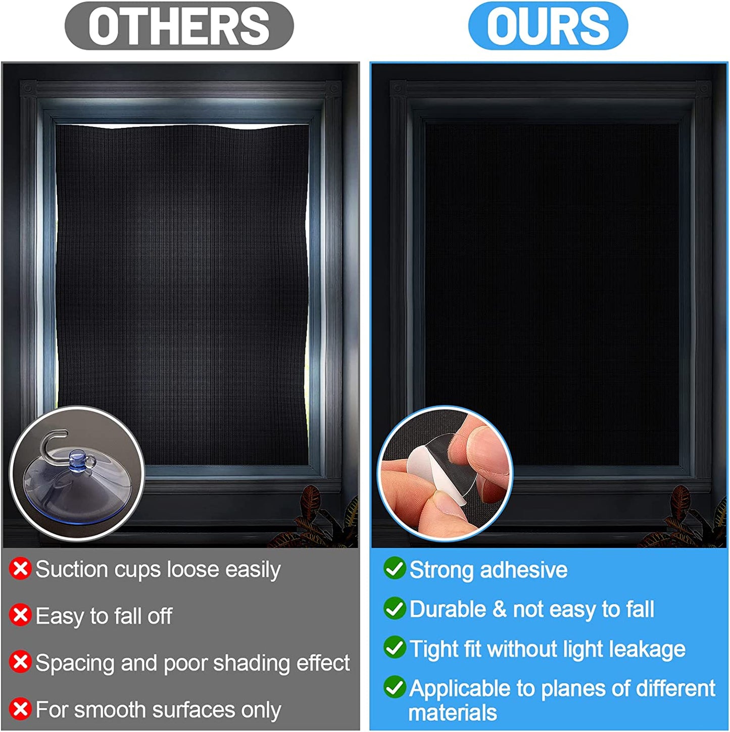 Portable Blackout Curtains,100% Blackout Shades for Bedroom Travel Apartment Nursery, Cut Easily Temporary Blackout Shades with Reusable Adhesive