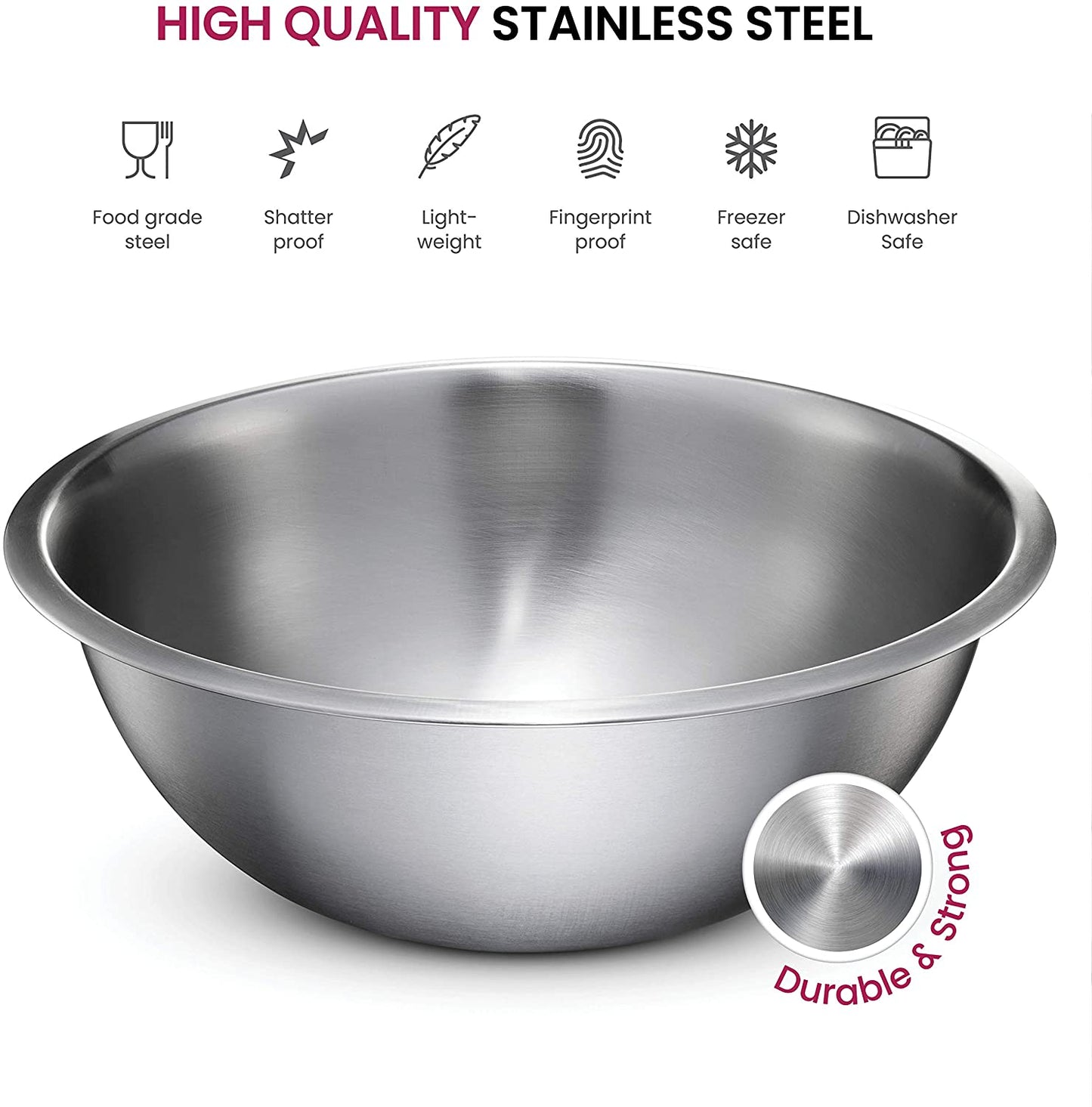 Stainless Steel Mixing Bowls (Set of 6) - Easy To Clean, Nesting Bowls for Space Saving Storage, Great for Cooking, Baking, Prepping
