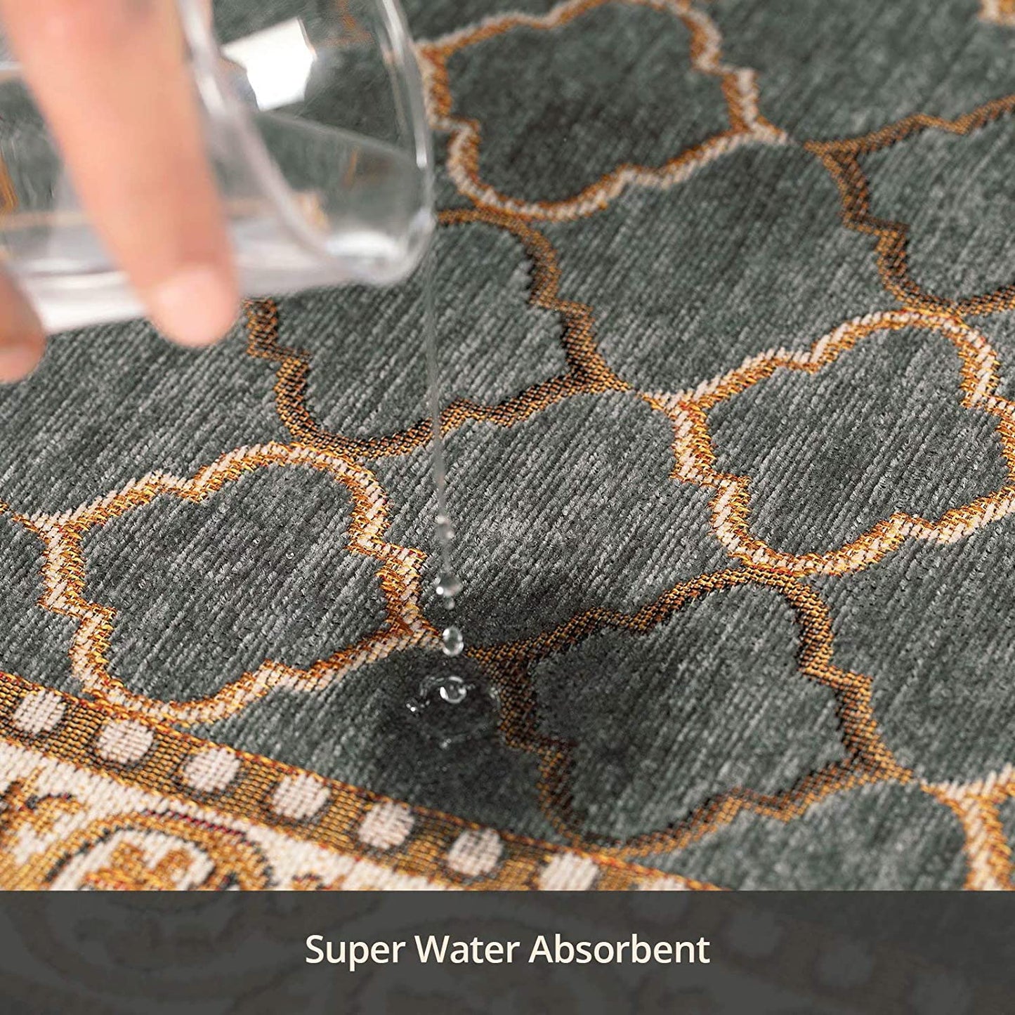 Kitchen Rugs 2 Piece Non Slip Soft Boho Embroidered Rug Runner, Grey