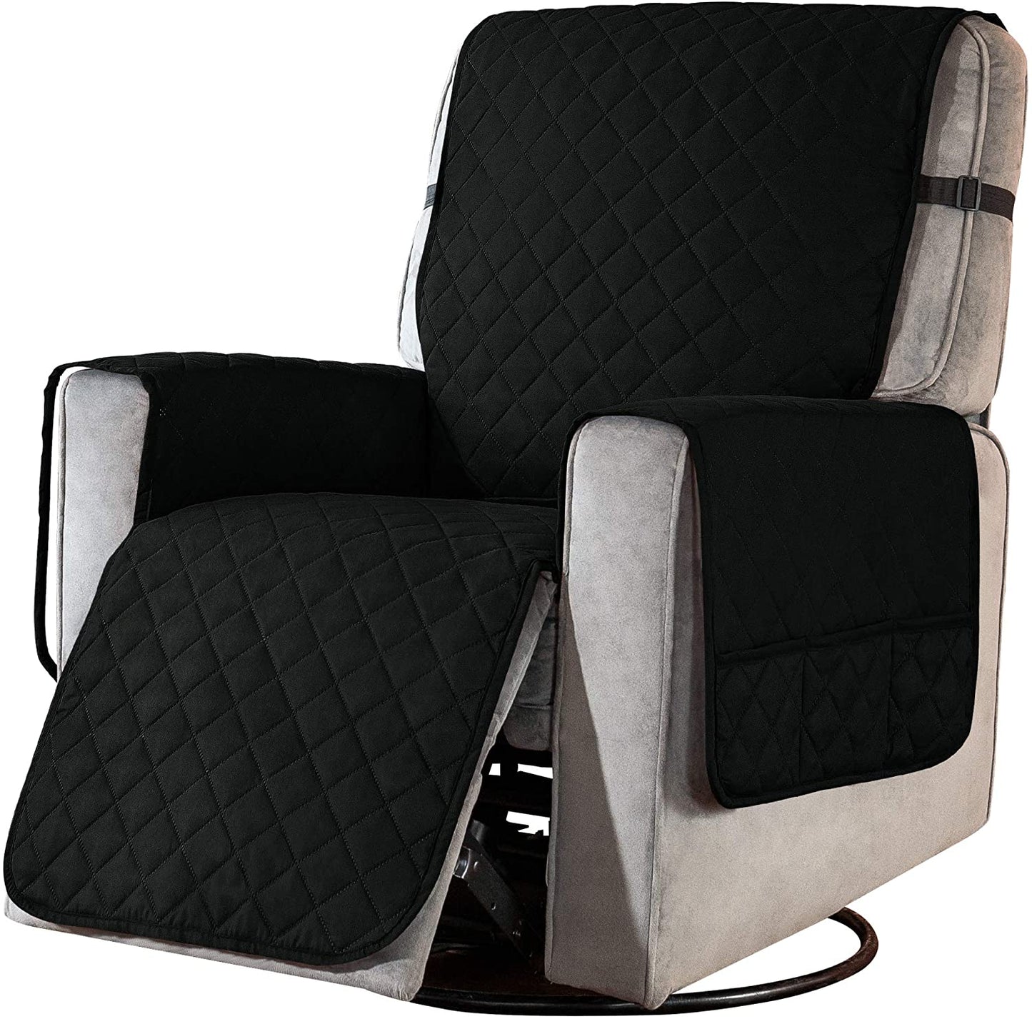 Recliner Chair Covers Fitted Recliner Sofa Slipcovers Reversible Washable Recliner Chair Protector with Elastic Adjustable Strap for Home, Black/White