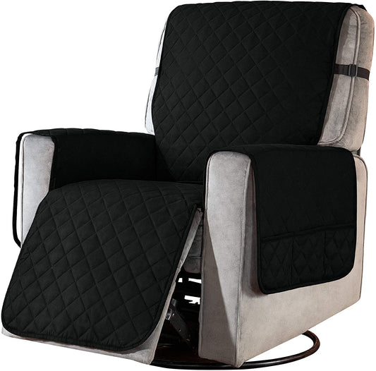 Recliner Chair Covers Fitted Recliner Sofa Slipcovers Reversible Washable Recliner Chair Protector with Elastic Adjustable Strap for Home, Black/White