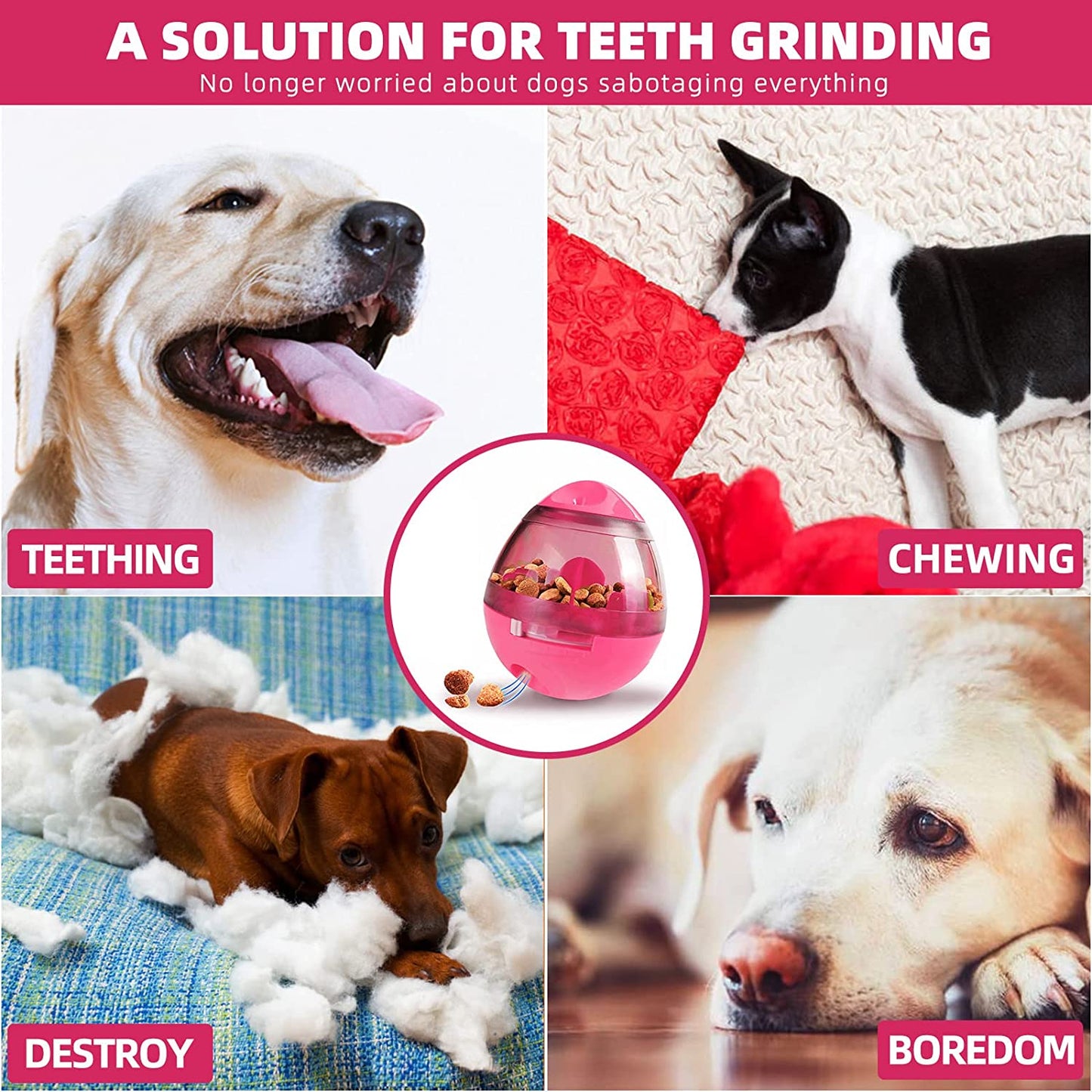 Dog Treat Ball, IQ Treat Dispensing Dog Toys, Interactive Food Puzzles Ball for Dogs, Pet Slow Feeder Ball (10cmx12cm, Pink)