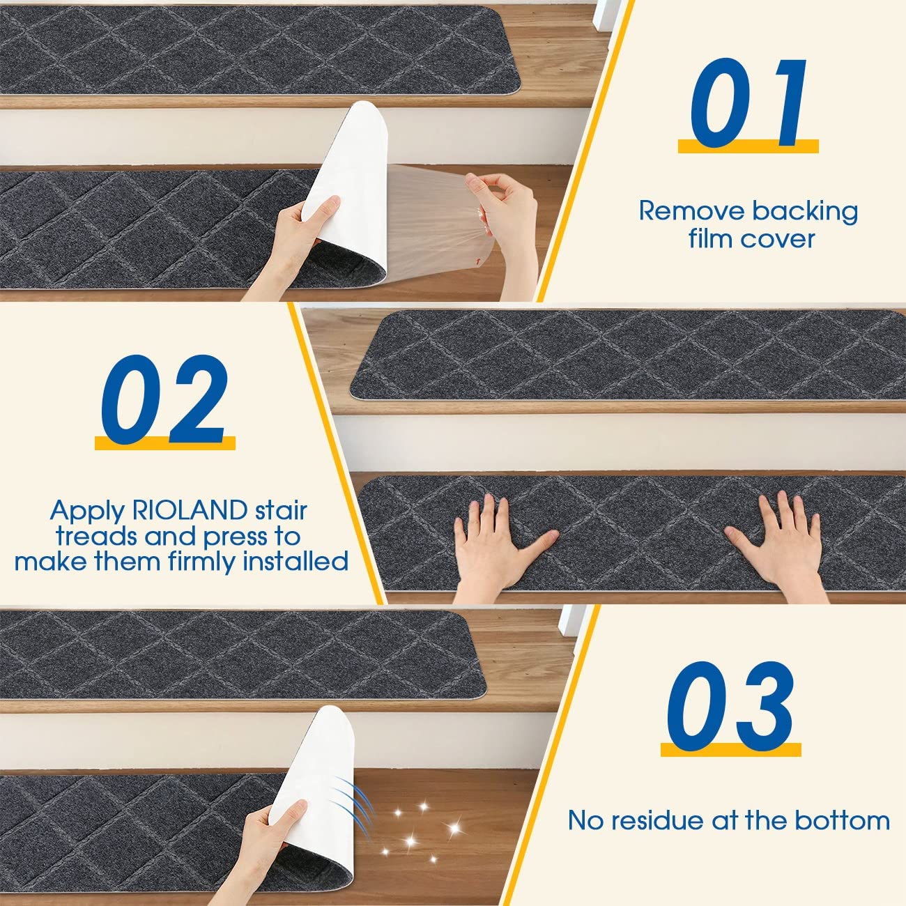 Stair Treads Carpet Non-Slip Indoor Stair Runners for Wooden Steps, Stair Rugs for Kids and Dogs, Set of 15, 8" X 30",Diamond Grey