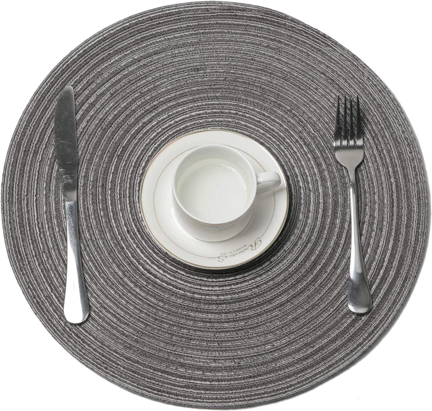 Round Placemats Set of 4/6/8 for Dining Tables 14 inch Cotton Braided Placemats Washable Reversible for Kitchen Holiday Party(Grey）