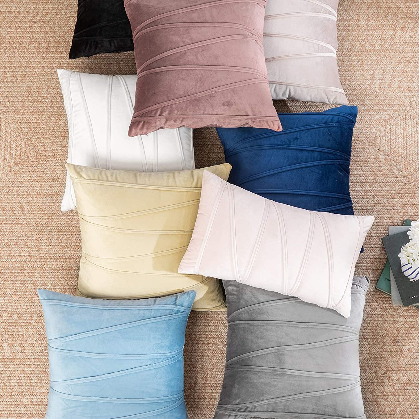 2x Velvet Throw Pillows for Couch Bed Sofa (Inserts + Pillow Covers, Light Blue)