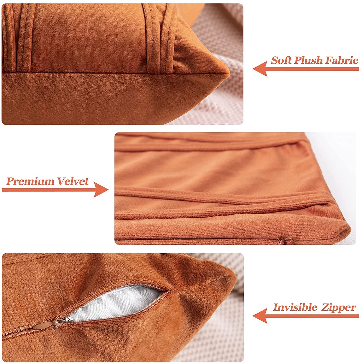 2x Velvet Throw Pillows for Couch Bed Sofa (Inserts + Pillow Covers,  Orange)