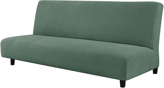 Stretch Armless Sofa Slipcover Futon Cover with Elastic Bottom, Dark Cyan