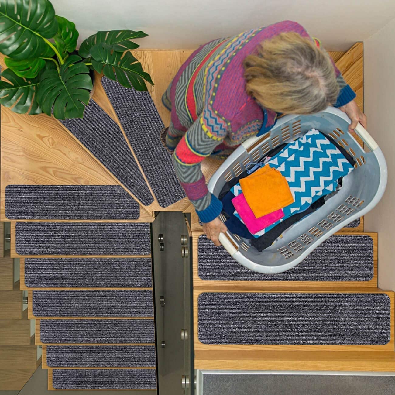 Stair Treads Carpet Non-Slip Indoor Stair Runners for Wooden Steps, Stair Rugs for Kids and Dogs, Set of 15, 8" X 30", Grey