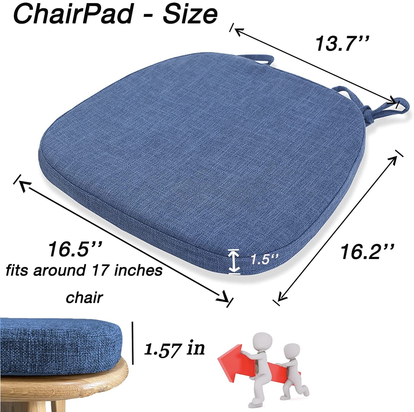 Chair Cushion with Ties for Dining Chairs(1/4/6/8 PCS, Blue)