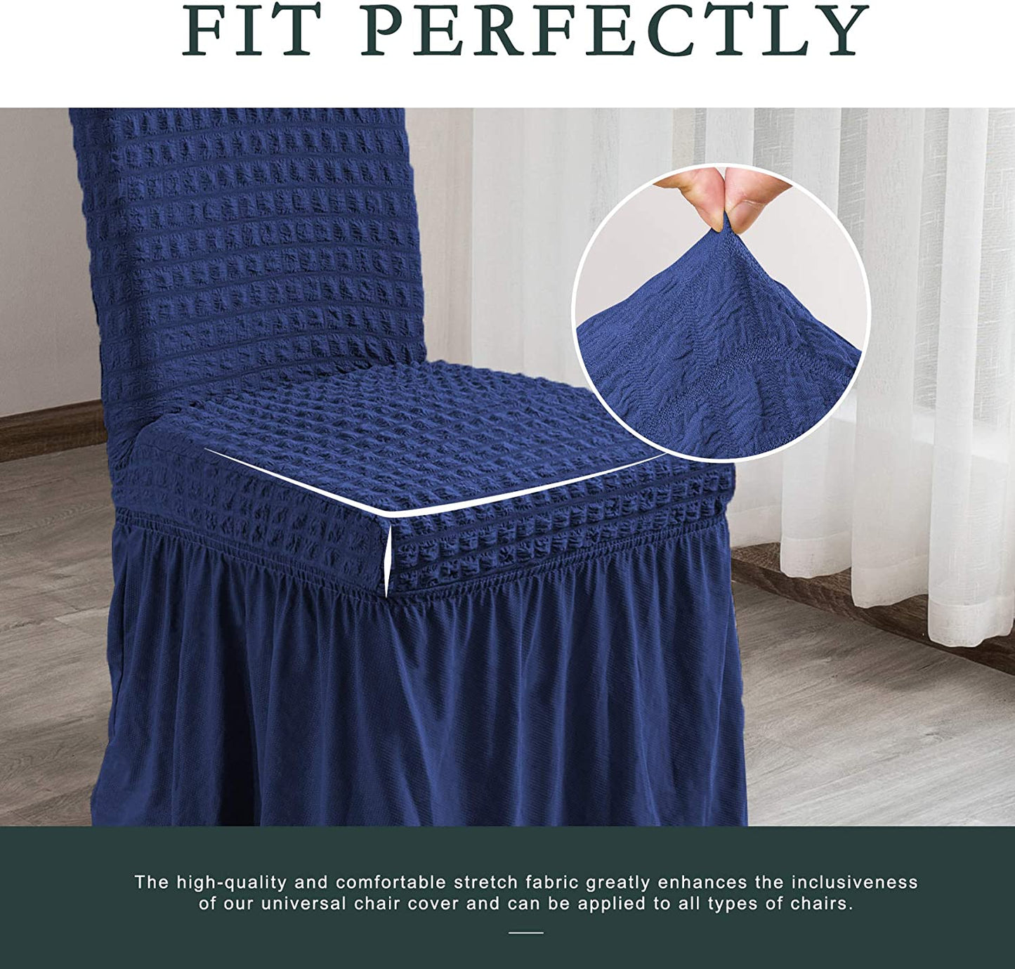 Stretchy Dining Room Chair Covers with Long Skirt, Suitable for families, parties, dirt resistant ,Set of 2/4/6/8 PCS,Navy