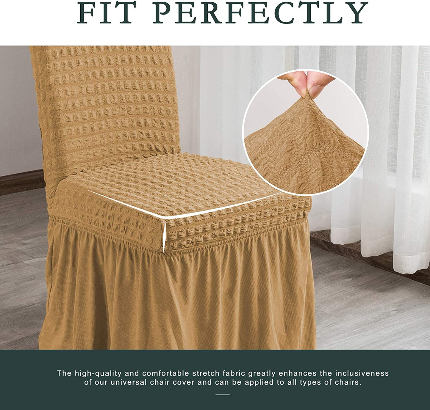 Stretchy Dining Room Chair Covers with Long Skirt, Suitable for families, parties, dirt resistant ,Set of 2/4/6/8 PCS,Yellow