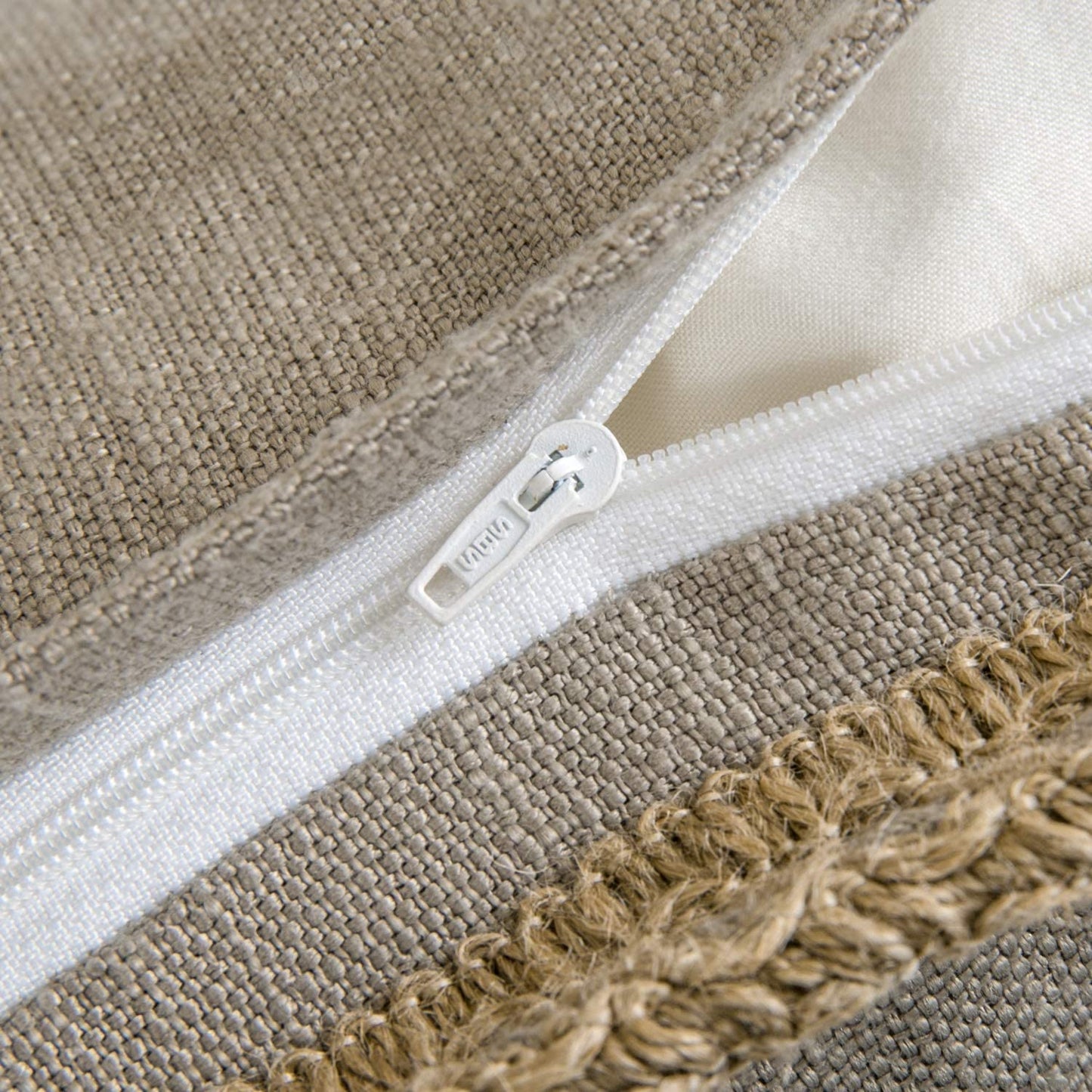 Pack of 2 Farmhouse Decorative Throw Pillow Covers Burlap Linen Trimmed Tailored Edges ,for Couch Sofa Living Room Decor - Beige
