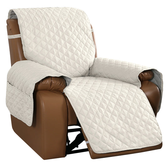 Recliner Sofa Cover with Pocket, Slipcovers Reversible Washable Elastic Adjustable Strap for home(1 Seater,White)