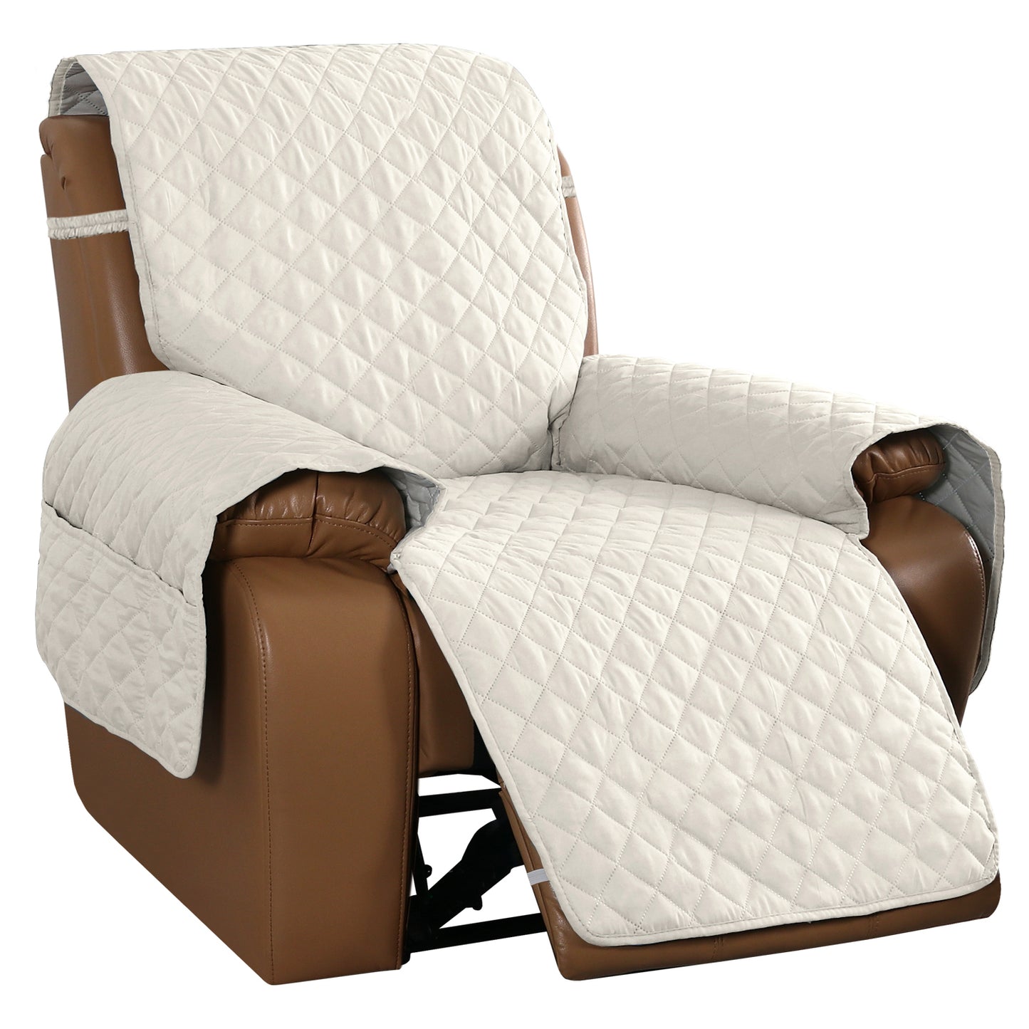 Recliner Sofa Cover for 1/2/3 Seater with Pocket, Slipcovers Reversible Washable Elastic Adjustable Strap for home,Ivory White