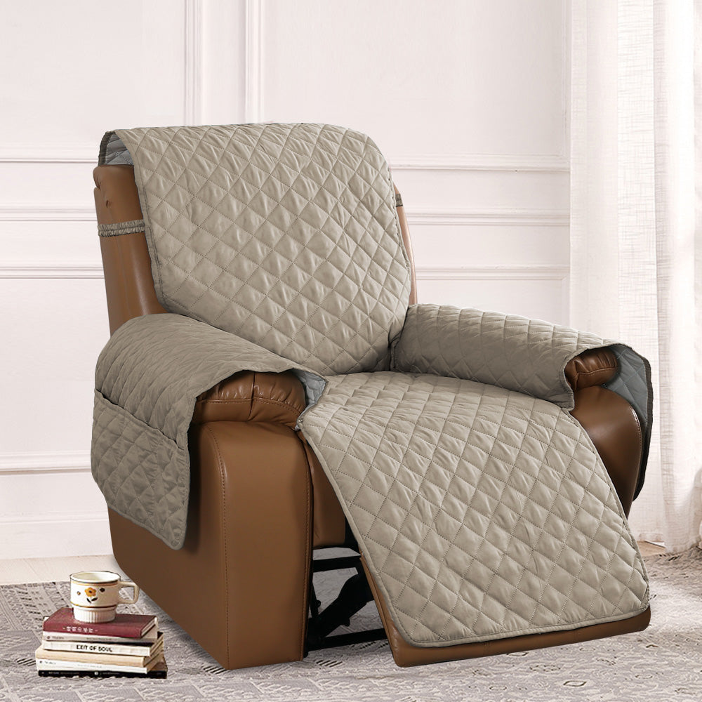 Recliner Sofa Cover with Pocket, Slipcovers Reversible Washable Elastic Adjustable Strap for home(1 Seater,Sand)