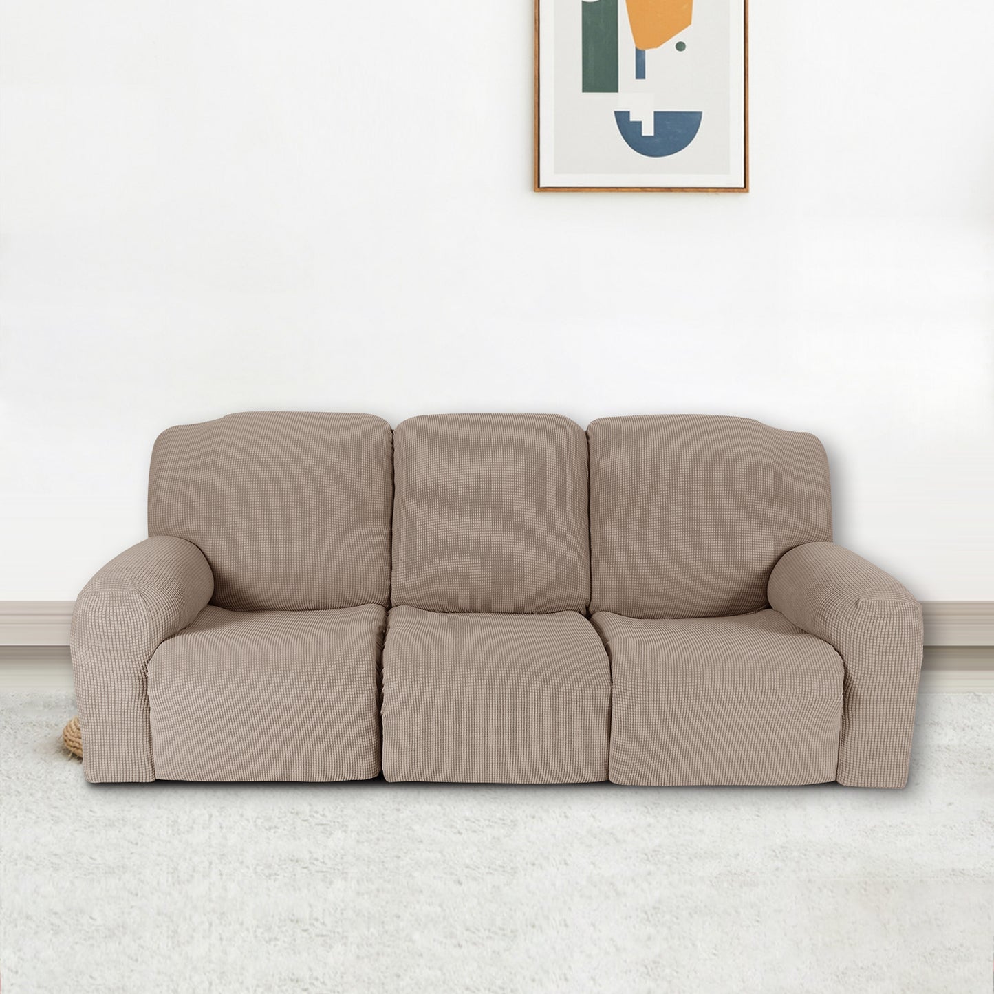 Recliner Sofa Covers Stretch for 1/2/3 Seats Jacquard Pattern Furniture Protector, Sand