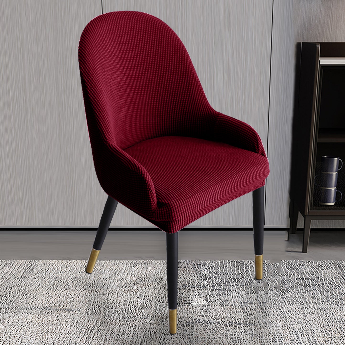 Dining Room Chair Pineapple Elastic Simple Semicircular Handrail Kitchen Chair Covers Protectors,Set of 2/4/6/8 (Wine)