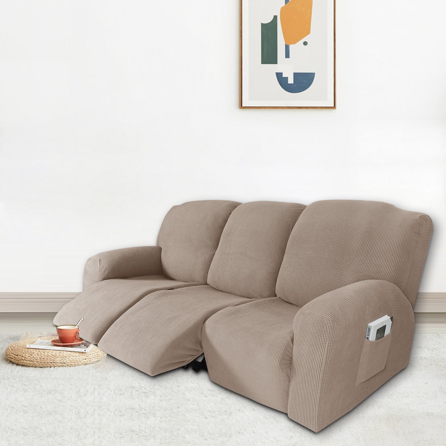 Recliner Sofa Covers Stretch for 1/2/3 Seats Jacquard Pattern Furniture Protector, Sand