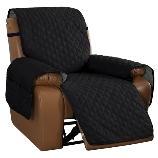 Recliner Sofa Cover with Pocket, Slipcovers Reversible Washable Elastic Adjustable Strap for home(1 Seater,Black)