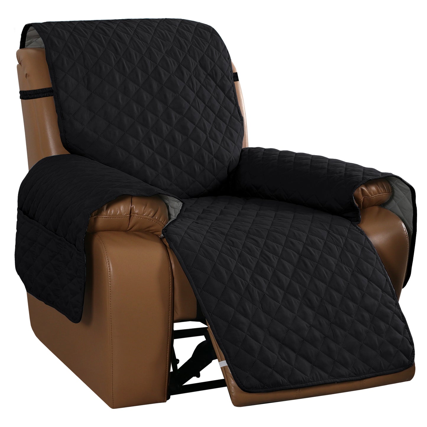 Recliner Sofa Cover for 1/2/3 Seater with Pocket, Slipcovers Reversible Washable Elastic Adjustable Strap for home,Black