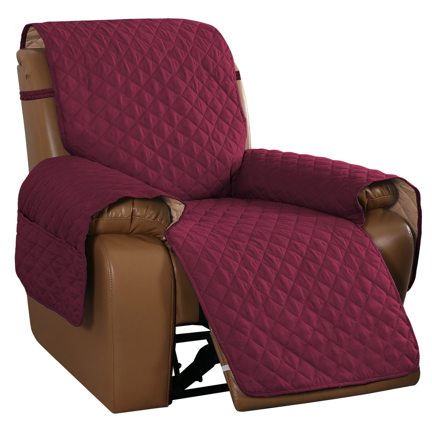Recliner Sofa Cover for 1/2/3 Seater with Pocket, Slipcovers Reversible Washable Elastic Adjustable Strap for home,Red