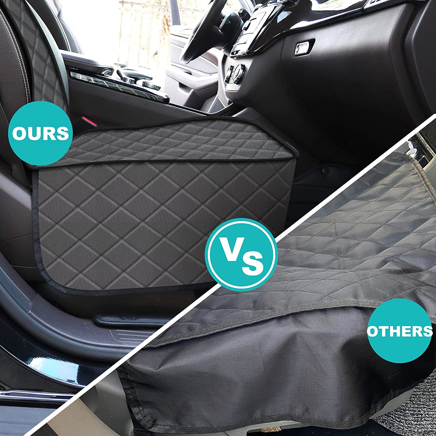 Pet Front Seat Cover, Waterproof Heavy Duty Front Dog Seat Cover with Anchors, Nonslip Net Backing & Scratchproof Dog Car Seat Cover, Black/Grey