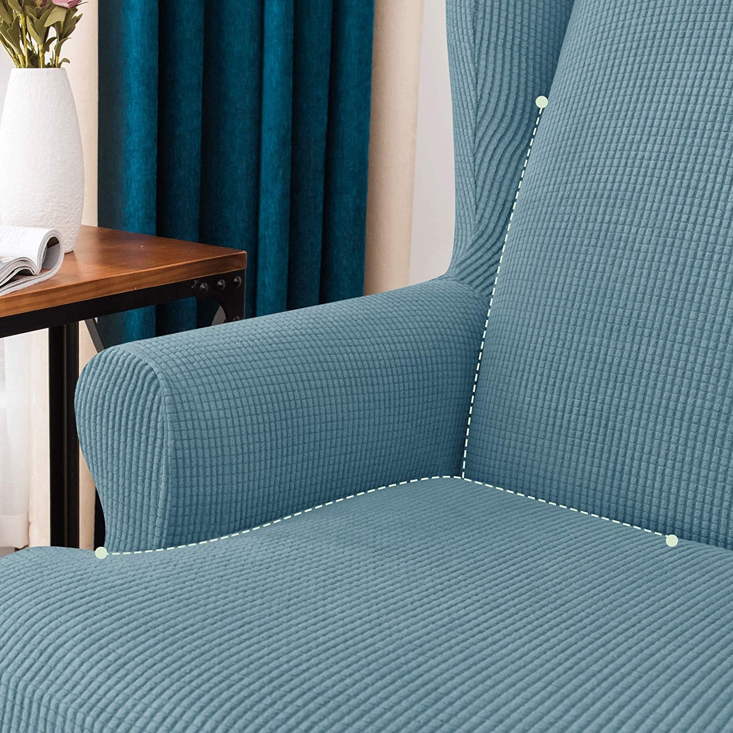 Stretch Wing Chair Sofa Slipcover 2-Piece with Elastic Bottom, Smoky Blue