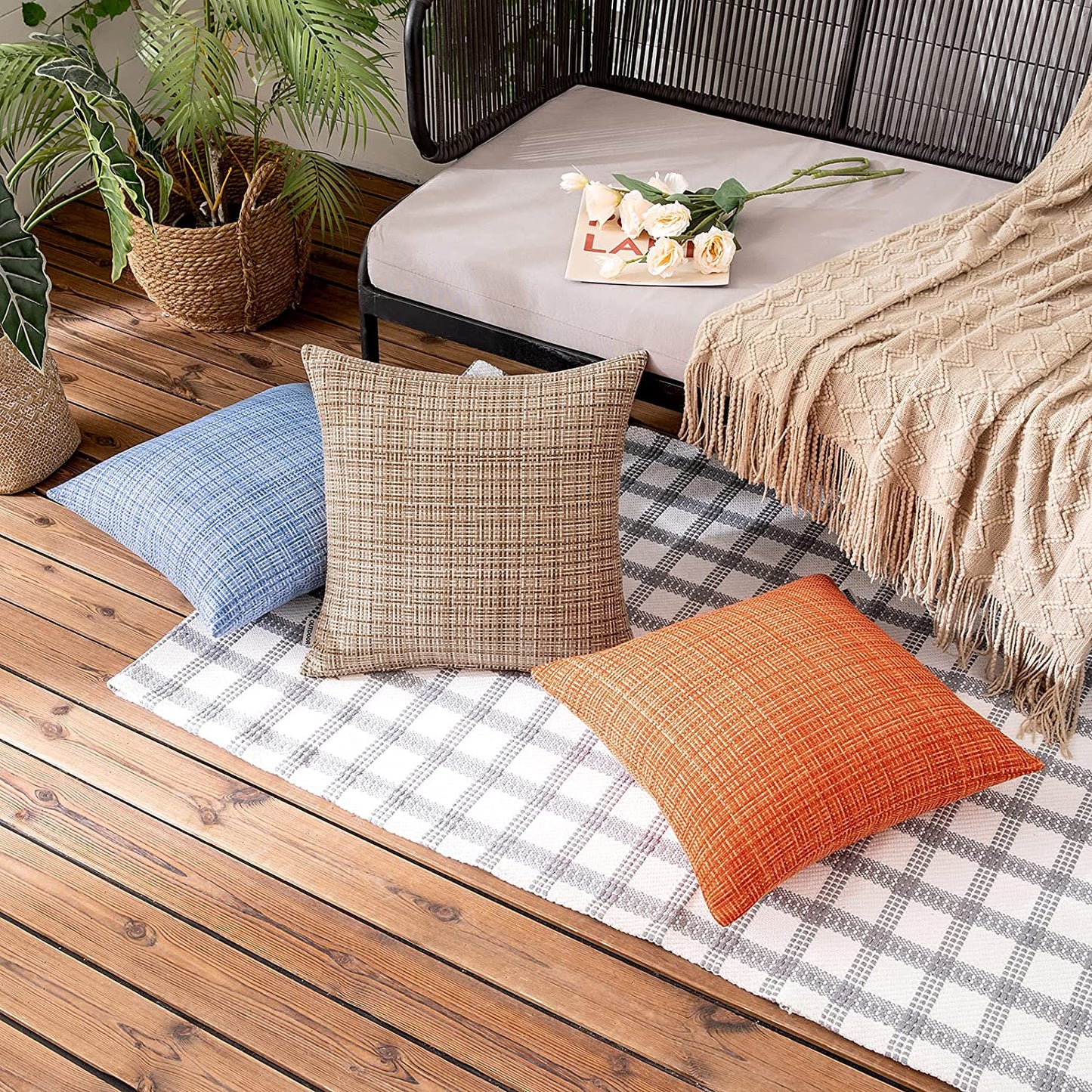 Outdoor Waterproof Throw Pillows Pack of 2, Light Tan