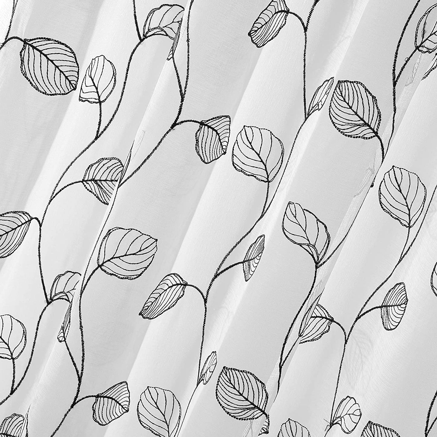 2 Pieces White Sheer Curtains, Embroidered Semi Sheer Grommet Floral Leaf Window Curtains & Drapes for Living Room Kitchen Bedroom Curtains