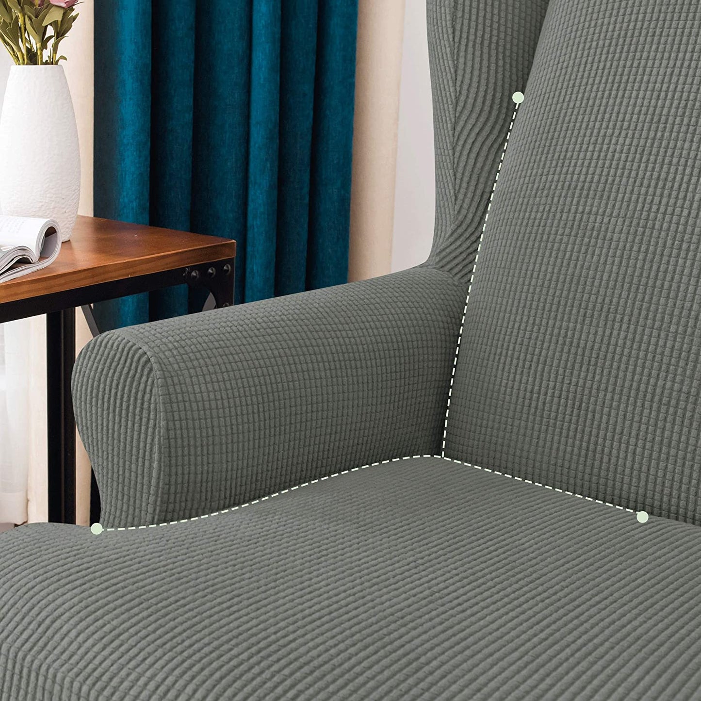 Stretch Wing Chair Sofa Slipcover 2-Piece with Elastic Bottom,  Grey