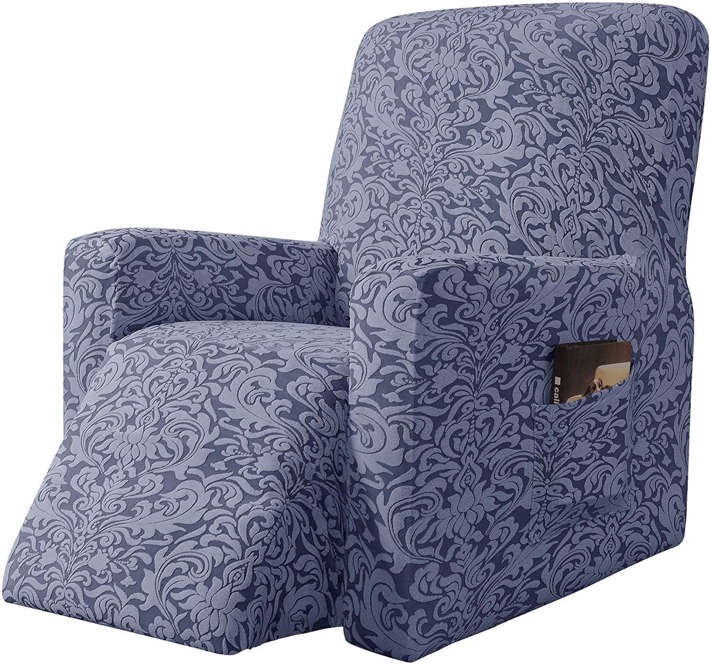 Stretch Rocking Recliner Silpcover with Side Pocket, Grayish Blue