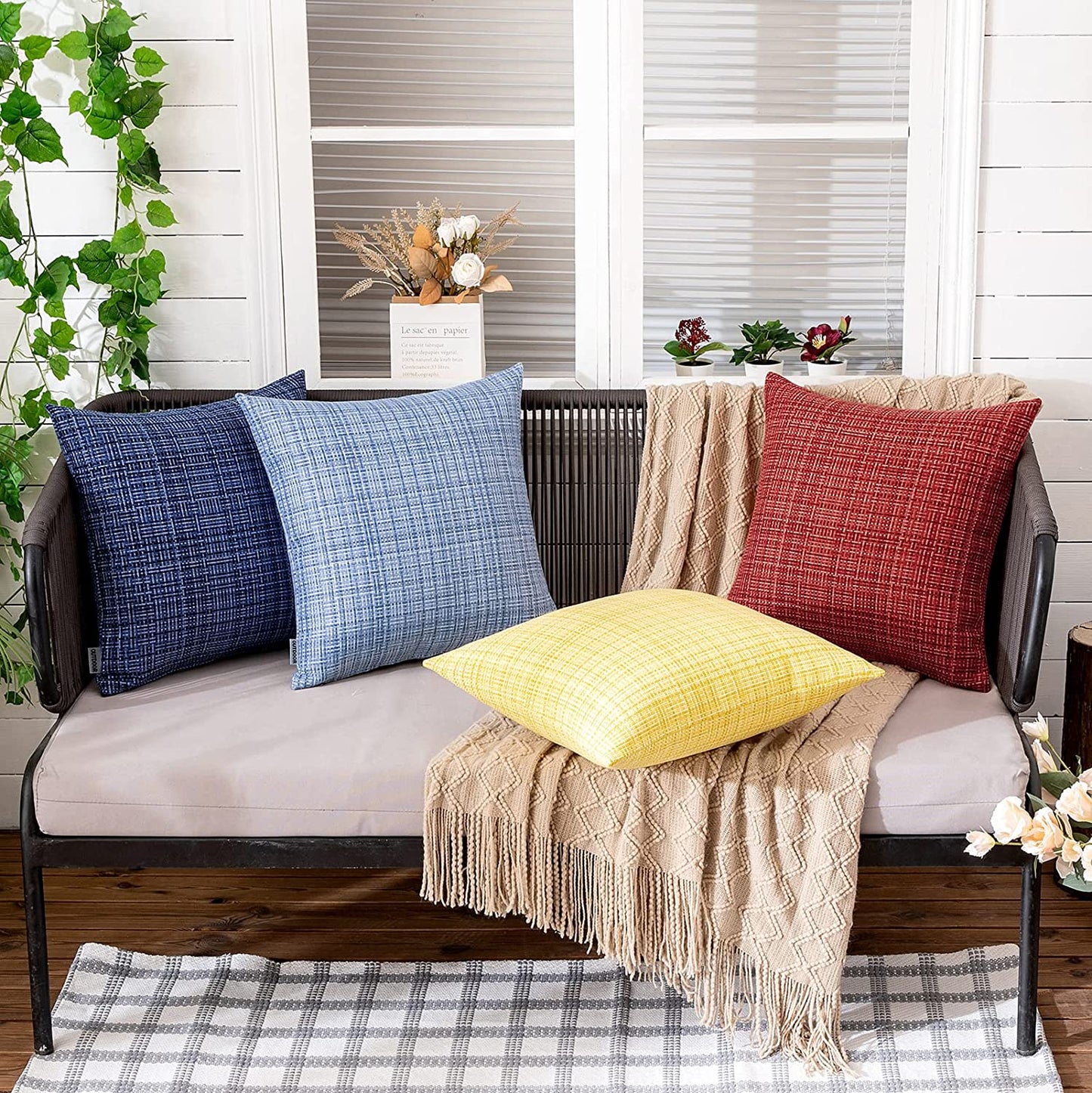 Outdoor Waterproof Throw Pillows for Tent Patio Garden Couch Sofa Pack of 2, Red