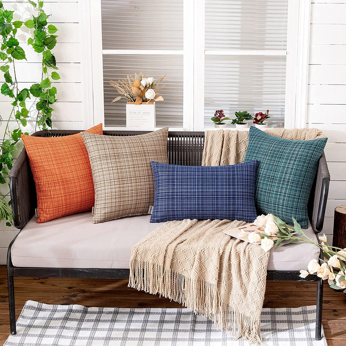 Outdoor Waterproof Throw Pillows Pack of 2, Green