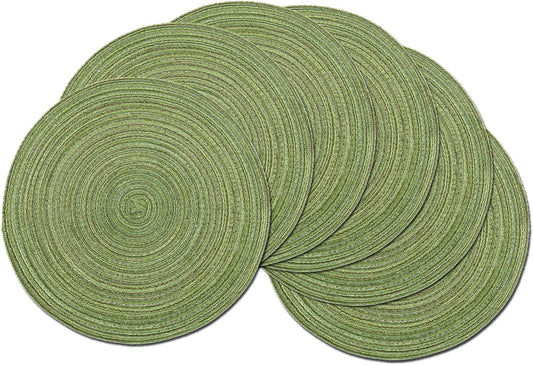 Round Placemats Set of 4/6/8 for Dining Tables 14 inch Cotton Braided Placemats Washable Reversible for Kitchen Holiday Party(Green)