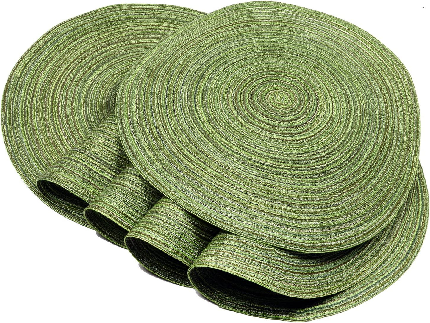 Round Placemats Set of 4/6/8 for Dining Tables 14 inch Cotton Braided Placemats Washable Reversible for Kitchen Holiday Party(Green）