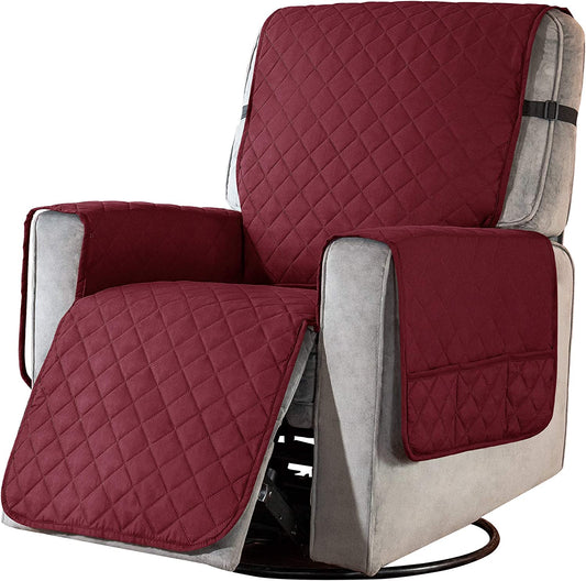 Recliner Chair Covers Fitted Recliner Sofa Slipcovers Reversible Washable Recliner Chair Protector with Elastic Adjustable Strap, Wine/White